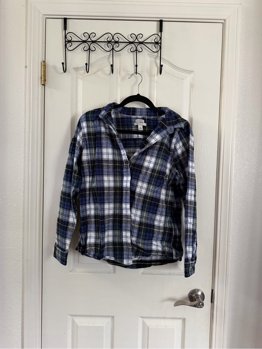 L.L. Bean Navy and White Plaid Relaxed-Fit Shirt